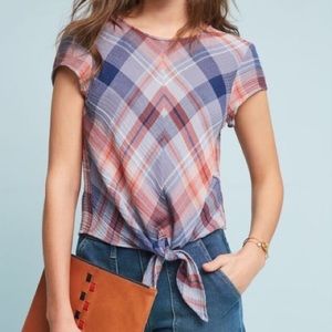 Cloth & Stone Plaid Tie Front Top